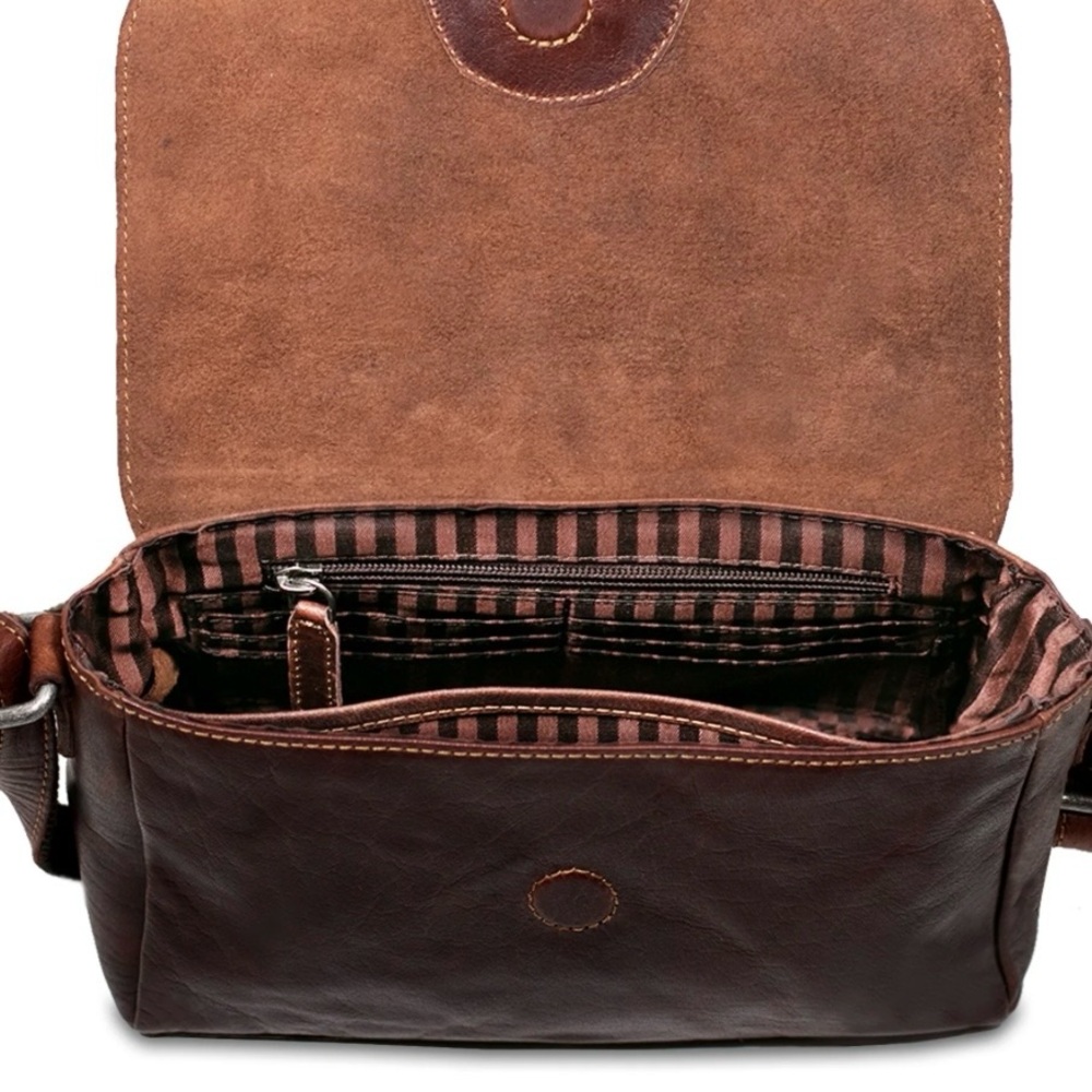 Jack Georges Hand Stained Buffalo Brown Leather Crossbody Bag
